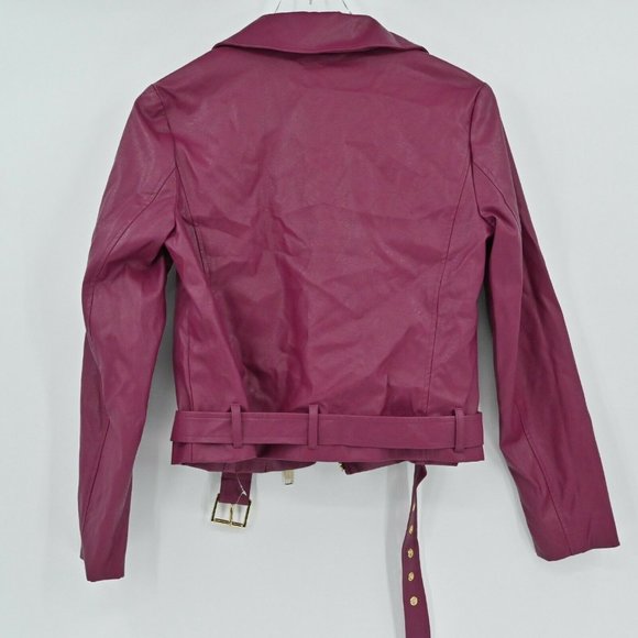 NEW MICHAEL MICHAEL KORS Women's Sz S Burgundy Biker Vegan Leather Moto Jacket - Picture 7 of 11